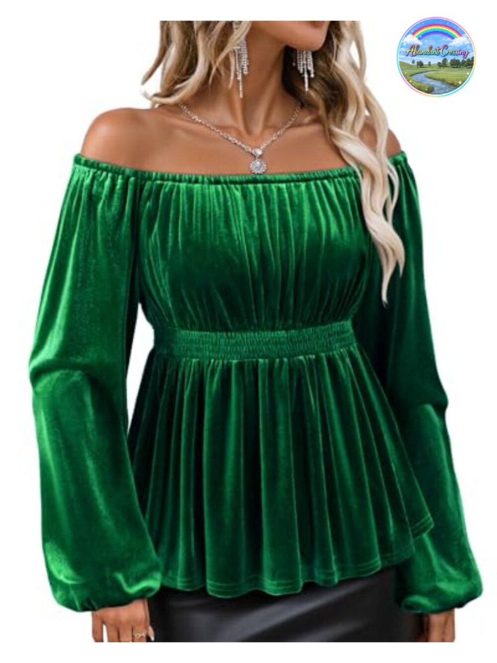 Velvet Off Shoulder Long Sleeve Peplum Blouse Dressy Evening Top